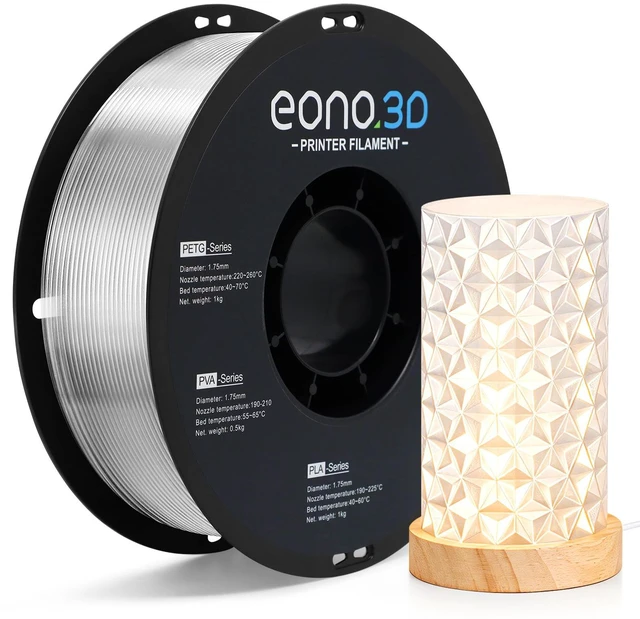 Main image of PETG Filament 1.75mm Transparent 1kg for 3D Printing Clear translucent PETG, high strength, low warp, strong layer adhesion. 2.2lbs vacuum-sealed spool for FDM printers