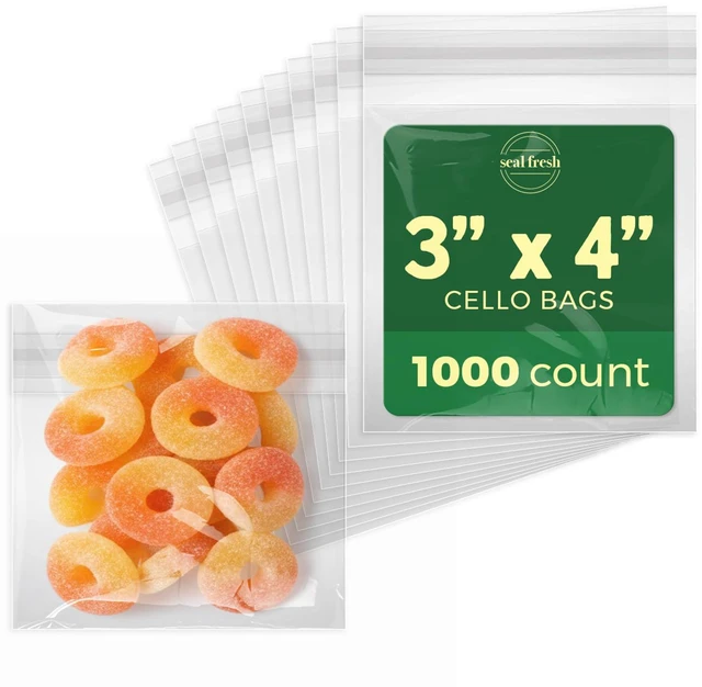 Main image of Self Sealing Cellophane Bags - 3" x 4" (1000 Count) - Clear Plastic Resealable Cello Bag - Cellophane Treat Bags, Cookie Bags for Packaging, Candy bags, Cello Bags, Pastry Bags
