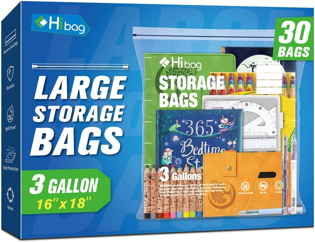 Main image of 3 Gallon Extra Large Zippered Plastic Bags for Storage, 16'' x 18'', Clear Storage Bags for Clothes, Extra Thick 30 pack