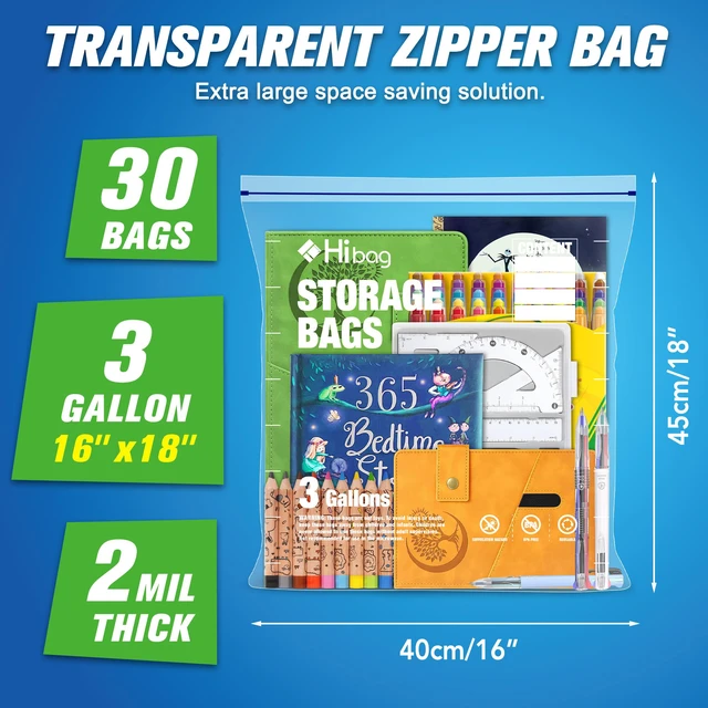 Alt view image 2 of 7 - 3 Gallon Extra Large Zippered Plastic Bags for Storage, 16'' x 18'', Clear Storage Bags for Clothes, Extra Thick 30 pack