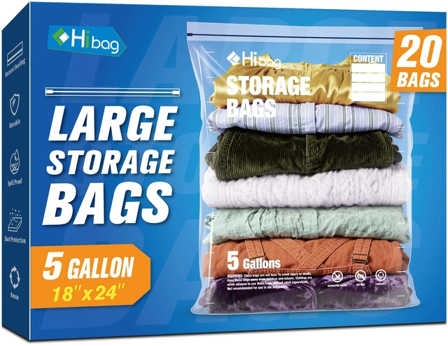 Main image of 5 Gallon Extra Large Zippered Plastic Bags for Storage, 18'' x 24'', Clear Storage Bags for Clothes, Extra Thick 20 pack