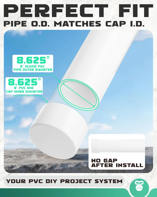 Alt view image 3 of 7 - 8 Inch PVC Cap, Fits Standard 8" SCH 40 PVC Pipe with 8.625" OD Furniture Grade White PVC End Caps for Clean Secure Pipe Closure, DIY Furniture, Garden Irrigation, Plumbing