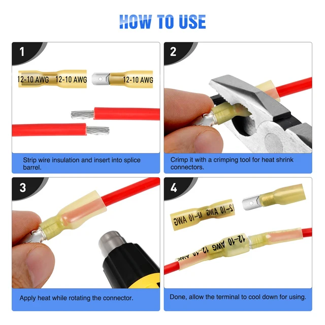 Alt view image 4 of 7 - 250PCS Male Female Fully Insulated Heat Shrink Spade Terminal | Electrical Waterproof Wire Connectors for 22-16AWG 16-14AWG 12-10AWG Wires for Automotive Marine Wiring Project