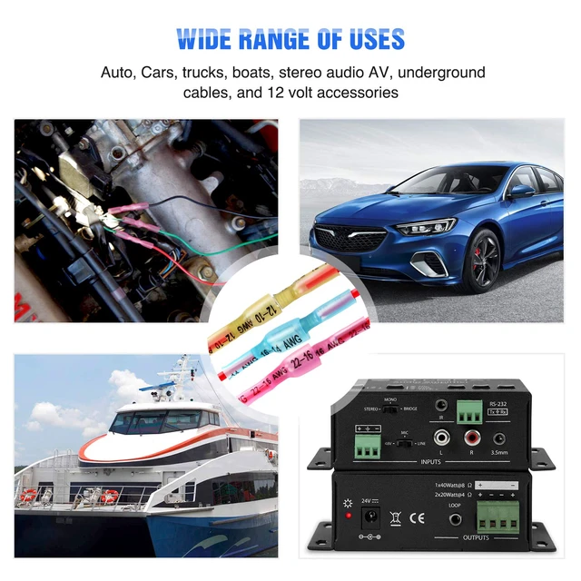 Alt view image 6 of 7 - 250PCS Male Female Fully Insulated Heat Shrink Spade Terminal | Electrical Waterproof Wire Connectors for 22-16AWG 16-14AWG 12-10AWG Wires for Automotive Marine Wiring Project