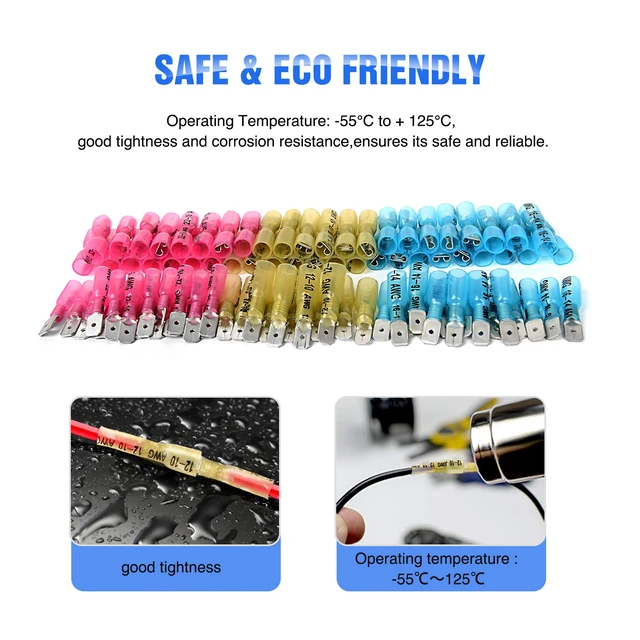 Alt view image 7 of 7 - 250PCS Male Female Fully Insulated Heat Shrink Spade Terminal | Electrical Waterproof Wire Connectors for 22-16AWG 16-14AWG 12-10AWG Wires for Automotive Marine Wiring Project