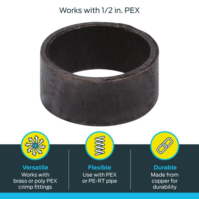 Alt view image 3 of 6 - 1/2 Inch Copper Crimp Rings, Pack of 100, PEX Pipe, PE-RT, 23102CP100