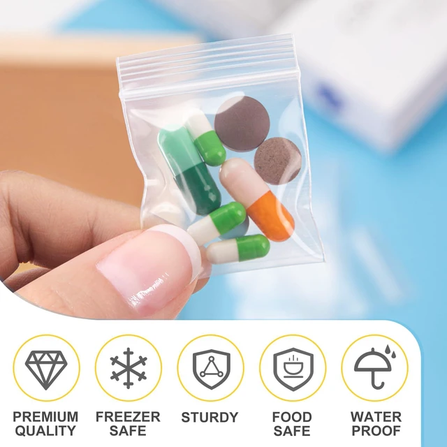 Alt view image 3 of 7 - 1200Pcs 1.5" x 1.5" Plastic Zip Bags, Clear, 2 Mil Resealable, Poly Bags for Pills, Meds, Jewelry, Packaging, Office, Travel and Storage