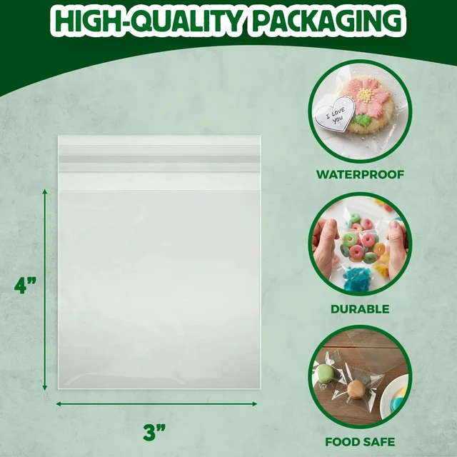 Alt view image 3 of 6 - Self Sealing Cellophane Bags - 3" x 4" (1000 Count) - Clear Plastic Resealable Cello Bag - Cellophane Treat Bags, Cookie Bags for Packaging, Candy bags, Cello Bags, Pastry Bags