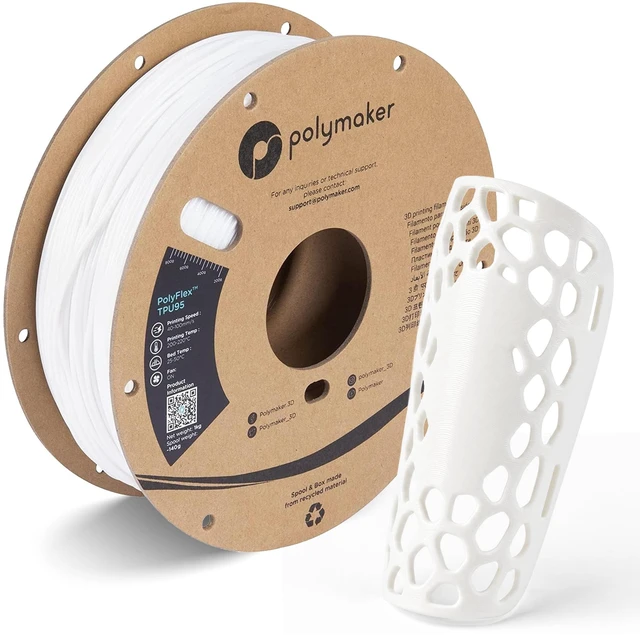 Main image of TPU Filament 1.75mm 95A Flexible 0.75kg, White 3D Printer Filament, High Speed 95A TPU Flexible Filament, Fast Printing, Dimensional Accuracy +/- 0.03mm