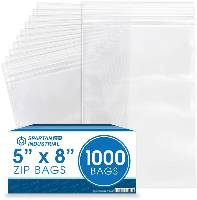 Main image of 5 X 8 (1000 Count) 2 Mil Clear Reclosable Zip Plastic Poly Bags with Resealable Lock Seal Zipper