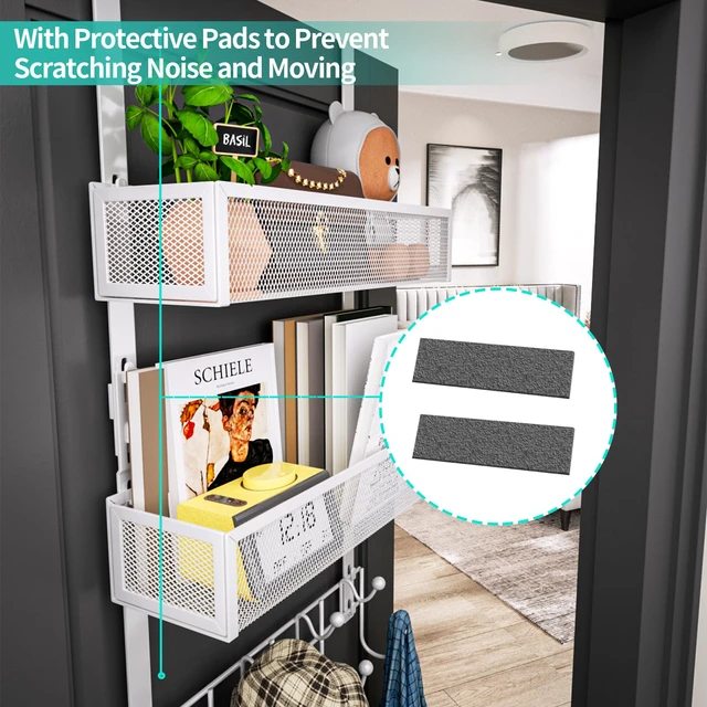Alt view image 4 of 7 - Over The Door Organizer with Coat Hooks and 2 Baskets, Stainless Steel Rustproof Over The Door Hanger Hooks for Bathroom, Kitchen, Bedroom-White (for 1.76in Doors)