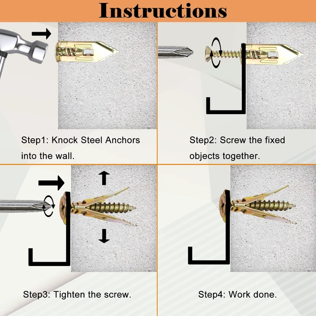 Alt view image 5 of 7 - 480 PCS Self Drilling Drywall Anchors Kit with Screws - 4 Sheetrock Anchors & 5 Screw Sizes (2026 Upgraded), No Drill Needed, Zinc Plated Steel and Plastic, Heavy Duty Wall Anchors
