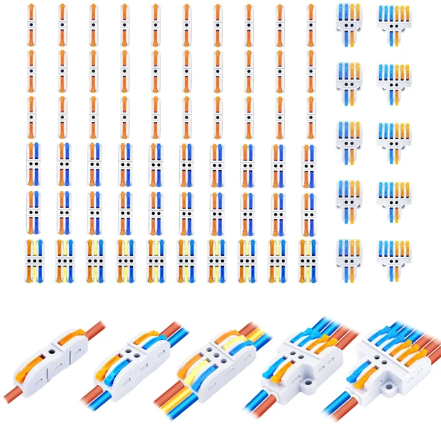 Main image of Lever Wire Connectors, 70-Piece Electrical Connectors Splice Kit Assortmentor Quick Connects, Push in Compact Splicing Butt Terminals for Wiring 28-12 AWG