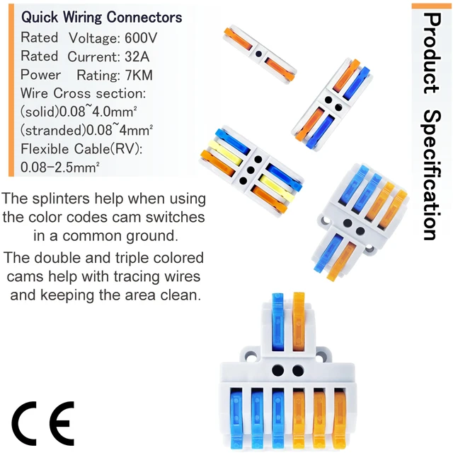 Alt view image 2 of 7 - Lever Wire Connectors, 70-Piece Electrical Connectors Splice Kit Assortmentor Quick Connects, Push in Compact Splicing Butt Terminals for Wiring 28-12 AWG