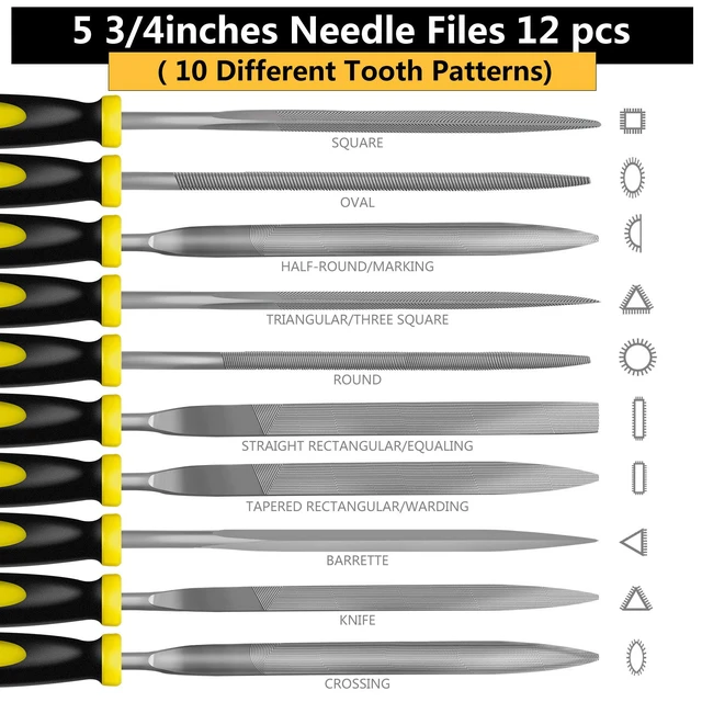 Alt view image 3 of 7 - Metal File Set, Large Flat File/Half-Round File/Triangle File/Round File With 12 pcs Needle Files, Storage Bag and Steel Brush, Ergonomic Handles, For Woodwork, Metal, Leather and Plastic