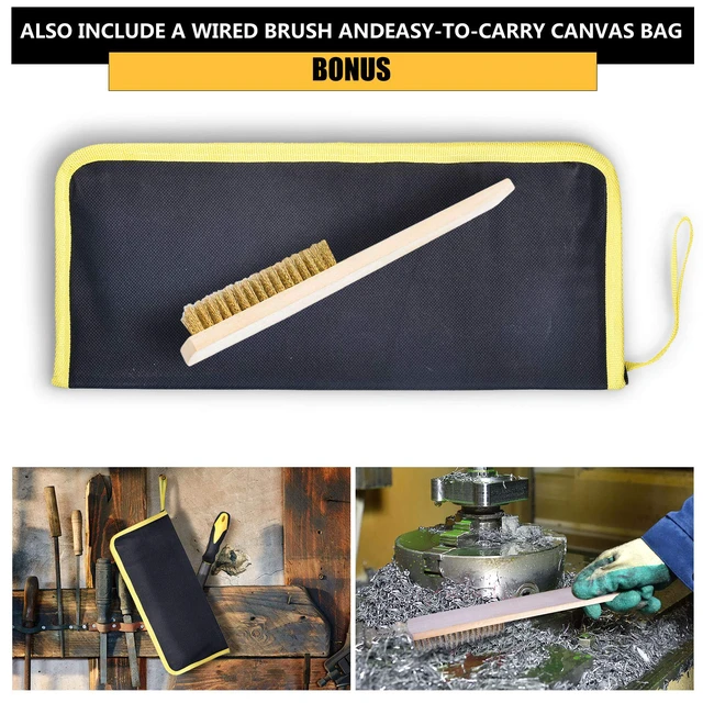 Alt view image 4 of 7 - Metal File Set, Large Flat File/Half-Round File/Triangle File/Round File With 12 pcs Needle Files, Storage Bag and Steel Brush, Ergonomic Handles, For Woodwork, Metal, Leather and Plastic