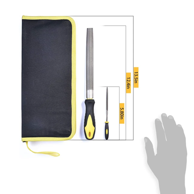 Alt view image 5 of 7 - Metal File Set, Large Flat File/Half-Round File/Triangle File/Round File With 12 pcs Needle Files, Storage Bag and Steel Brush, Ergonomic Handles, For Woodwork, Metal, Leather and Plastic