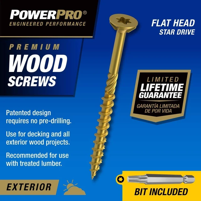 Alt view image 3 of 7 - Exterior Wood Screws, #9 x 2-1/2in, 443 Pack, Bronze Bronze epoxy finish, star drive with flat head, for deck boards and treated lumber, T25 bit included, reduces splitting