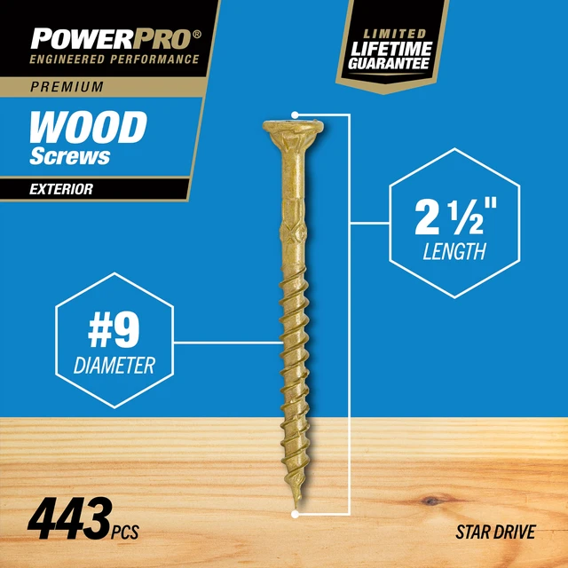 Alt view image 4 of 7 - Exterior Wood Screws, #9 x 2-1/2in, 443 Pack, Bronze Bronze epoxy finish, star drive with flat head, for deck boards and treated lumber, T25 bit included, reduces splitting