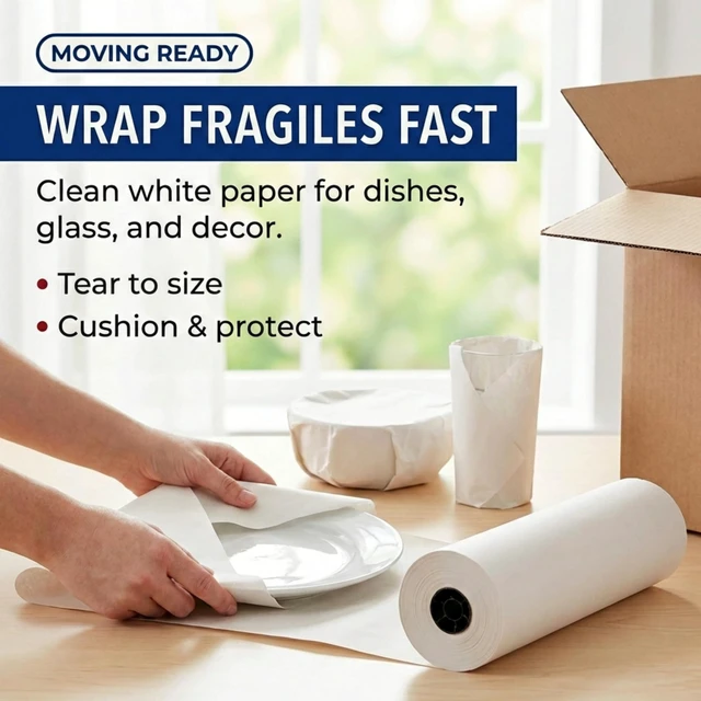Alt view image 3 of 6 - Packing Paper Roll 1440'L x 20"W - 1,000 Sheets 17 Long Equivalent - Large White Newsprint for Shipping, Packaging, Storage and Moving Supplies