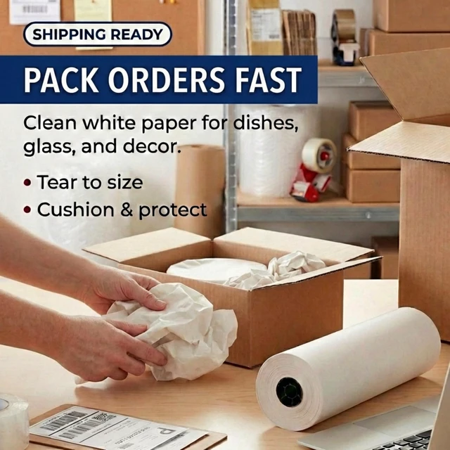 Alt view image 4 of 6 - Packing Paper Roll 1440'L x 20"W - 1,000 Sheets 17 Long Equivalent - Large White Newsprint for Shipping, Packaging, Storage and Moving Supplies