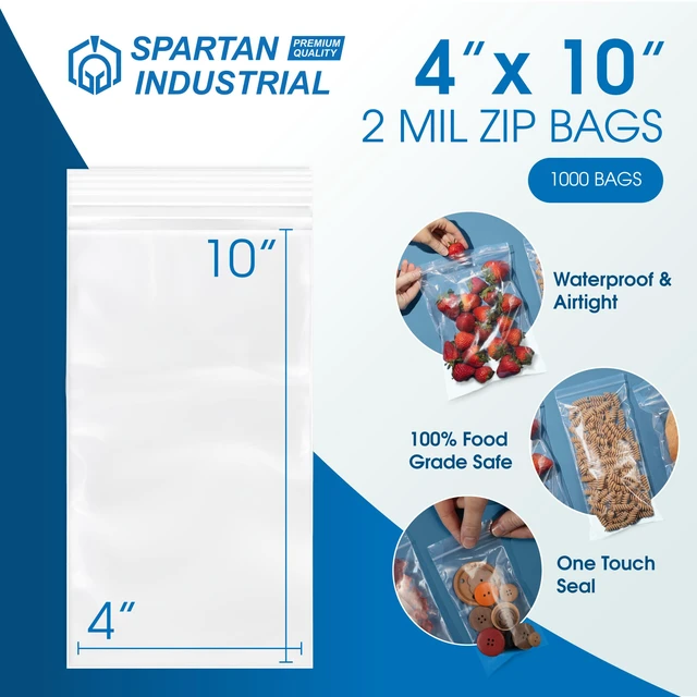 Alt view image 2 of 6 - 4 X 10 (1000 Count) 2 Mil Clear Reclosable Zip Plastic Poly Bags with Resealable Lock Seal Zipper