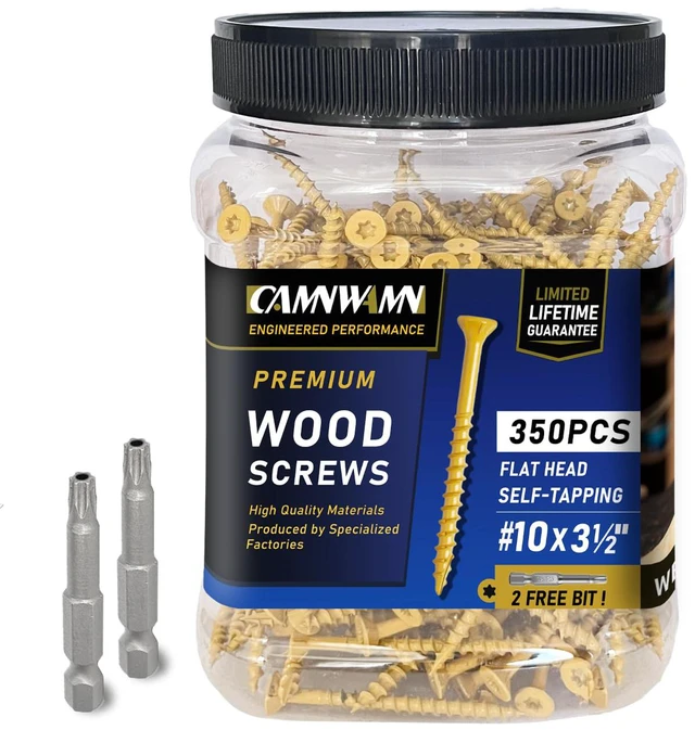 Main image of #10 x 3-1/2 in Deck Screws, 350 PCS, Tan Exterior Wood Screws Epoxy coated, rust-resistant Torx drive include T25 star bit for decks, fences and outdoor wood projects