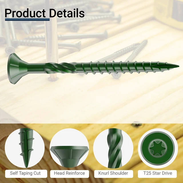 Alt view image 2 of 6 - Deck Screws 3 Inch, #10 x 3, 5lb, Rust Resistant, Green Epoxy Coated, Outdoor Screws, Torx/Star Drive, T25 Bit