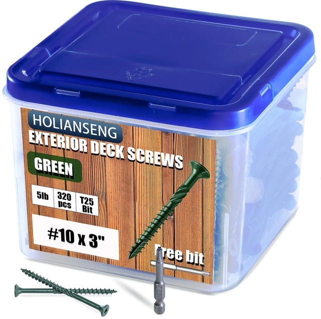 Main image of Deck Screws 3 Inch, #10 x 3, 5lb, Rust Resistant, Green Epoxy Coated, Outdoor Screws, Torx/Star Drive, T25 Bit