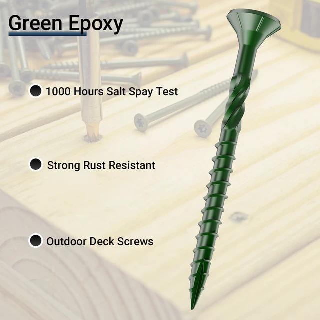 Alt view image 3 of 6 - Deck Screws 3 Inch, #10 x 3, 5lb, Rust Resistant, Green Epoxy Coated, Outdoor Screws, Torx/Star Drive, T25 Bit