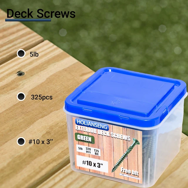Alt view image 4 of 6 - Deck Screws 3 Inch, #10 x 3, 5lb, Rust Resistant, Green Epoxy Coated, Outdoor Screws, Torx/Star Drive, T25 Bit