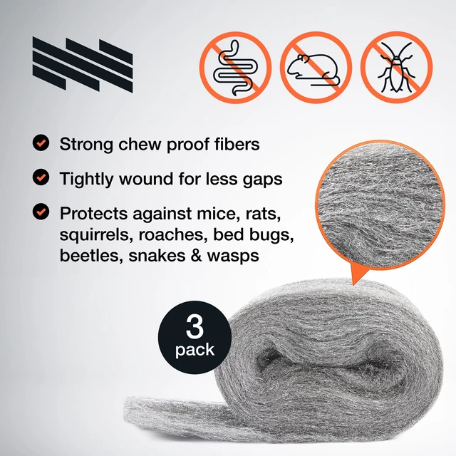 Alt view image 2 of 7 - Steel Wool Mice Control 3-pc, Mouse Hole Filler, Scissors & Gloves