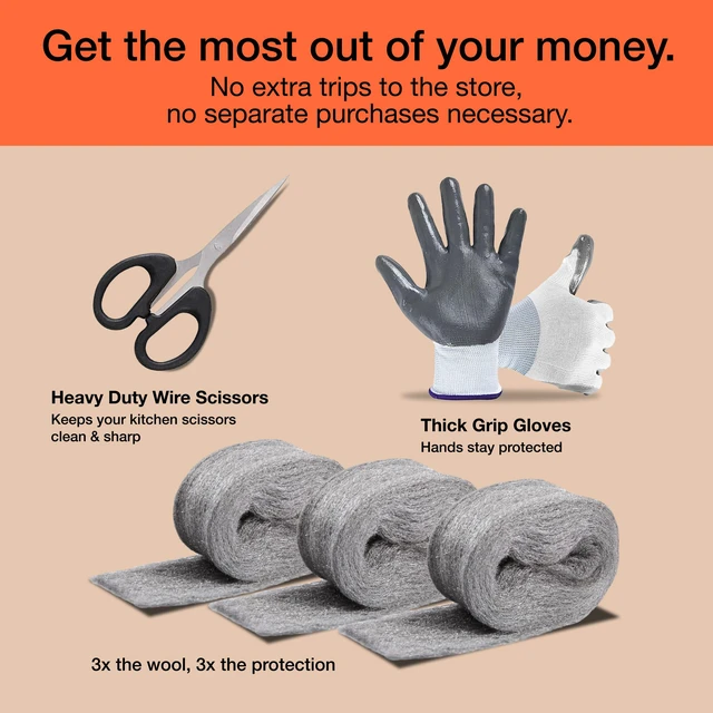 Alt view image 4 of 7 - Steel Wool Mice Control 3-pc, Mouse Hole Filler, Scissors & Gloves
