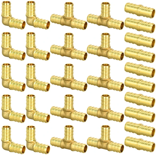 Main image of 30pcs 1/2" PEX Fittings, Elbow TEE Straight Couplings Set, PEX Brass Crimp Fitting Combo with Tees, Elbows, Straights