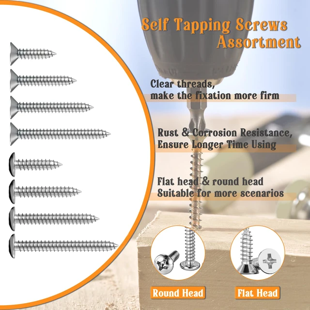 Alt view image 5 of 6 - 1200 PCS Wood Screws Assortment Kit, Assorted 304 Stainless Steel Screws M3/M4/M5/M6, Phillips Drive Sheet Metal Self Tapping Screw Set Marine Grade (Pan & Flat Head Screw) Length 1/4" to 2"