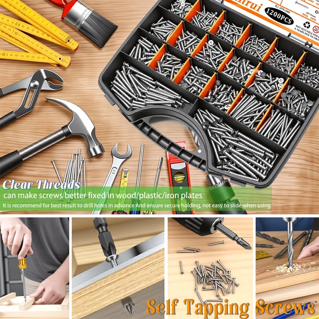 Alt view image 4 of 6 - 1200 PCS Wood Screws Assortment Kit, Assorted 304 Stainless Steel Screws M3/M4/M5/M6, Phillips Drive Sheet Metal Self Tapping Screw Set Marine Grade (Pan & Flat Head Screw) Length 1/4" to 2"