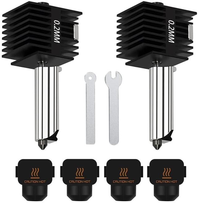 Main image of 2Pack 0.2mm A1 Hotend for Bambu A1/A2L Hardened Steel Nozzle Kit Hot End Removable Nozzles, High Precision Extrusion, WearResistant, 350°C HighTemp, Includes 2PCS Silicone Socks for Bambu Lab