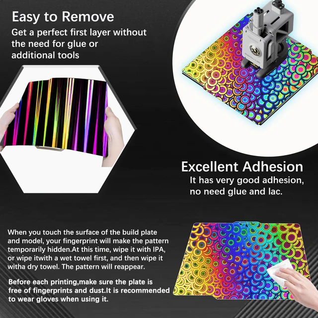 Alt view image 3 of 7 - JUUPINE 257x257mm Bambu Lab Build Plate for Bambu Lab X2D/A1/P1P/P1S /P2S/X1/X1C/X1E/3D Printer, 3D Printer Flexible Spring Steel Sheet Removable Platform (Smooth Kaleidoscope+Smooth Light Beam)
