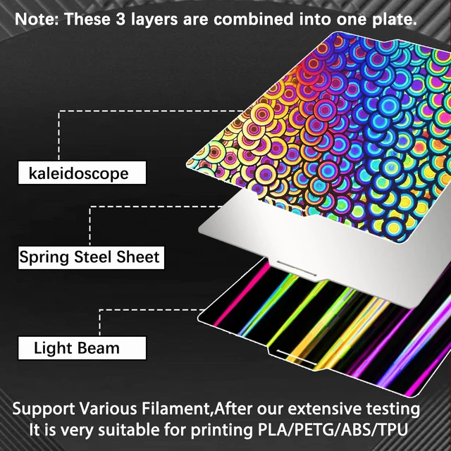 Alt view image 7 of 7 - JUUPINE 257x257mm Bambu Lab Build Plate for Bambu Lab X2D/A1/P1P/P1S /P2S/X1/X1C/X1E/3D Printer, 3D Printer Flexible Spring Steel Sheet Removable Platform (Smooth Kaleidoscope+Smooth Light Beam)