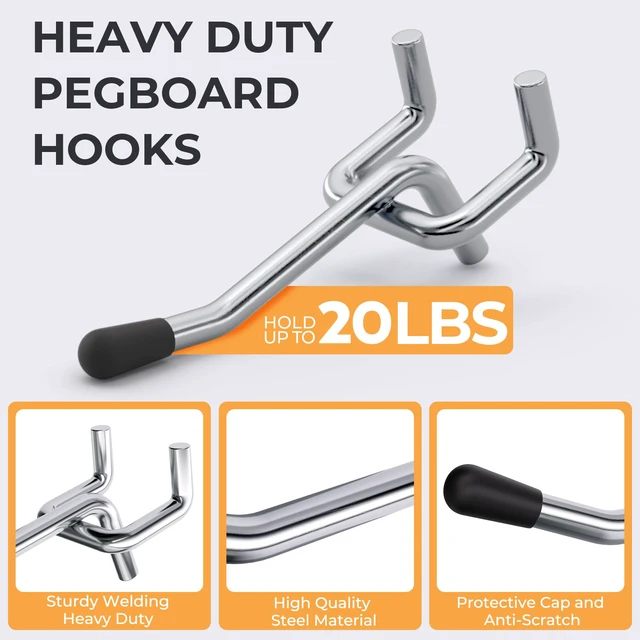 Alt view image 5 of 7 - 50 Pack 2 Inch Pegboard Hooks with Rubber Tipped, 1/4" Heavy Duty Peg Board Hooks Accessories,Peg Board Tool Hangers Fit 1/4" Pegboard, For Hanging Tools Garage, Craft Room, Kitchen, Store