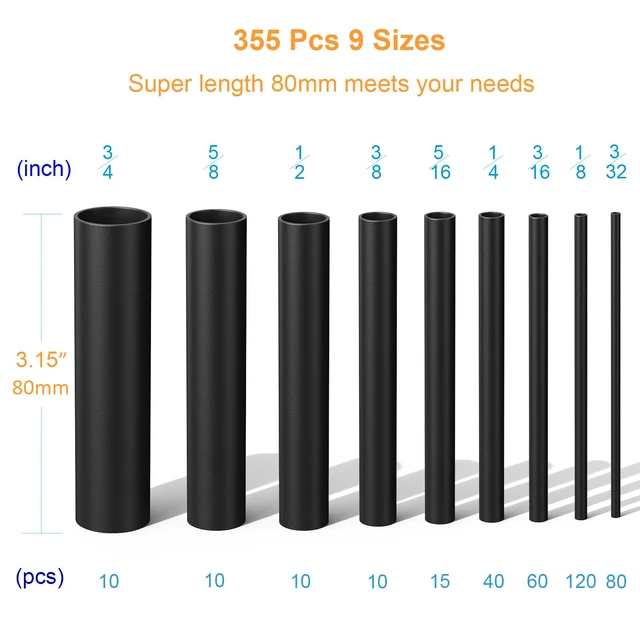Alt view image 2 of 6 - 355pcs Heat Shrink Tubing Kit Electrical Wire Connector with 1000W Heat Gun Marine Grade Waterproof Connector Industrial Heat Shrink Terminal - 3:1 Dual Wall Adhesive Lined - 3.15" Length -Black