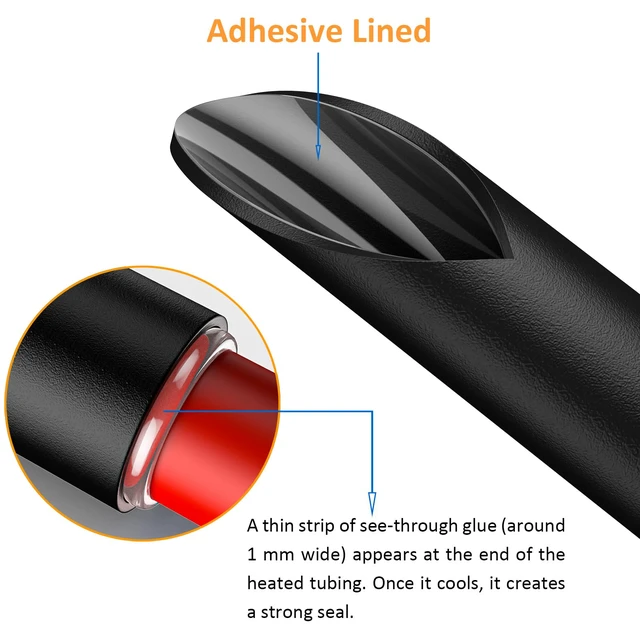 Alt view image 3 of 6 - 355pcs Heat Shrink Tubing Kit Electrical Wire Connector with 1000W Heat Gun Marine Grade Waterproof Connector Industrial Heat Shrink Terminal - 3:1 Dual Wall Adhesive Lined - 3.15" Length -Black