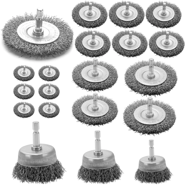 Main image of Wire Brush Set 20 Pcs, 1/4 Inch Hex Shank Wheel for Drill, Carbon Steel Brush Set for Cleaning Rust