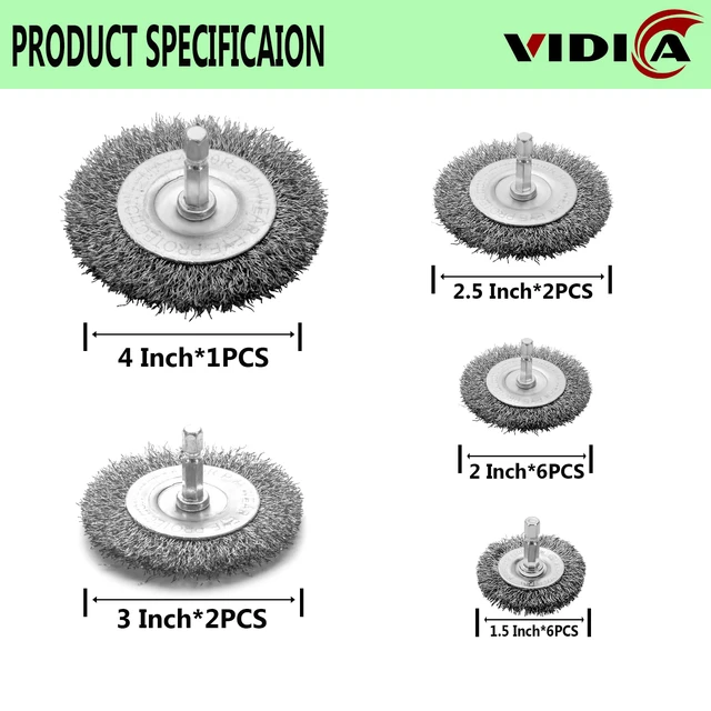 Alt view image 2 of 7 - Wire Brush Set 20 Pcs, 1/4 Inch Hex Shank Wheel for Drill, Carbon Steel Brush Set for Cleaning Rust