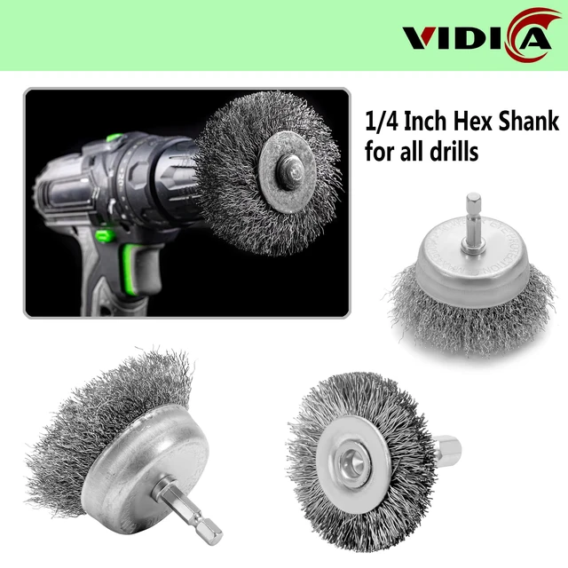 Alt view image 4 of 7 - Wire Brush Set 20 Pcs, 1/4 Inch Hex Shank Wheel for Drill, Carbon Steel Brush Set for Cleaning Rust
