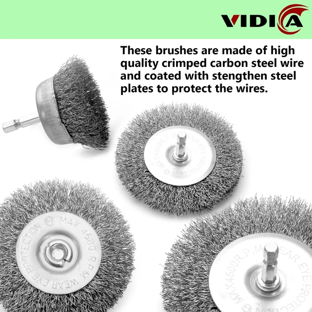 Alt view image 5 of 7 - Wire Brush Set 20 Pcs, 1/4 Inch Hex Shank Wheel for Drill, Carbon Steel Brush Set for Cleaning Rust