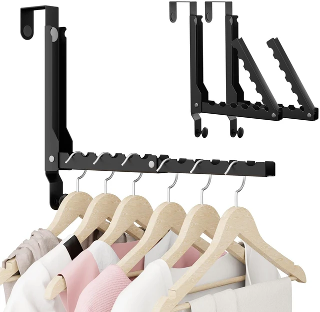 Main image of 2 Pack Heavy Duty Over the Door Hooks, Compact 10 Ridges Double Folding Over the Door Clothes Hanger, Space Saving Over the Door Drying Rack for Laundry Bedroom, Rustproof & Waterproof(Black)