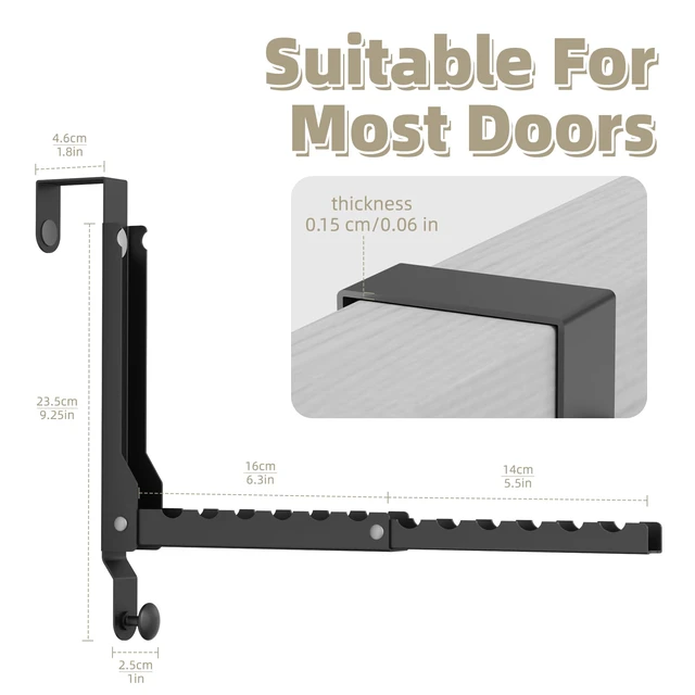 Alt view image 2 of 7 - 2 Pack Heavy Duty Over the Door Hooks, Compact 10 Ridges Double Folding Over the Door Clothes Hanger, Space Saving Over the Door Drying Rack for Laundry Bedroom, Rustproof & Waterproof(Black)