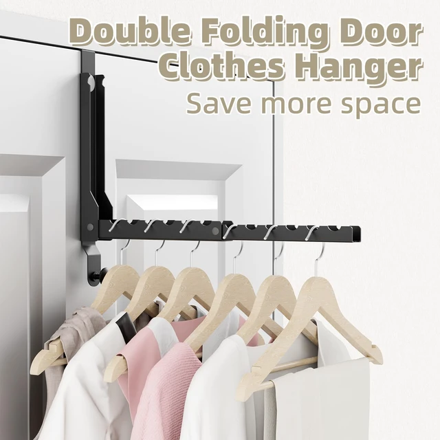 Alt view image 3 of 7 - 2 Pack Heavy Duty Over the Door Hooks, Compact 10 Ridges Double Folding Over the Door Clothes Hanger, Space Saving Over the Door Drying Rack for Laundry Bedroom, Rustproof & Waterproof(Black)