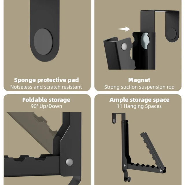 Alt view image 4 of 7 - 2 Pack Heavy Duty Over the Door Hooks, Compact 10 Ridges Double Folding Over the Door Clothes Hanger, Space Saving Over the Door Drying Rack for Laundry Bedroom, Rustproof & Waterproof(Black)